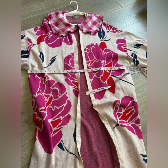 Anthropologie Bel Kazan Floral Gingham Removable Collared Duster Cardigan - Picture 13 of 15